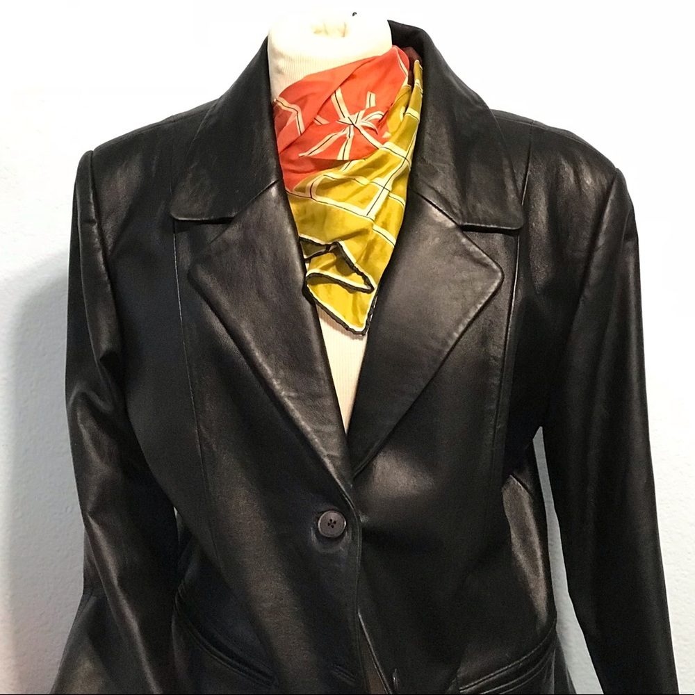 Accents Lambskin Black Leather Jacket L Business